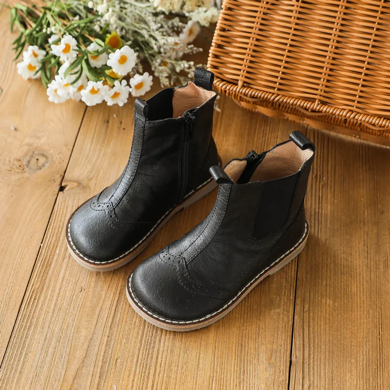 Детские ботинки, обувь из натуральной кожи, новые модные детские ботинки, обувь на твердой резиновой подошве