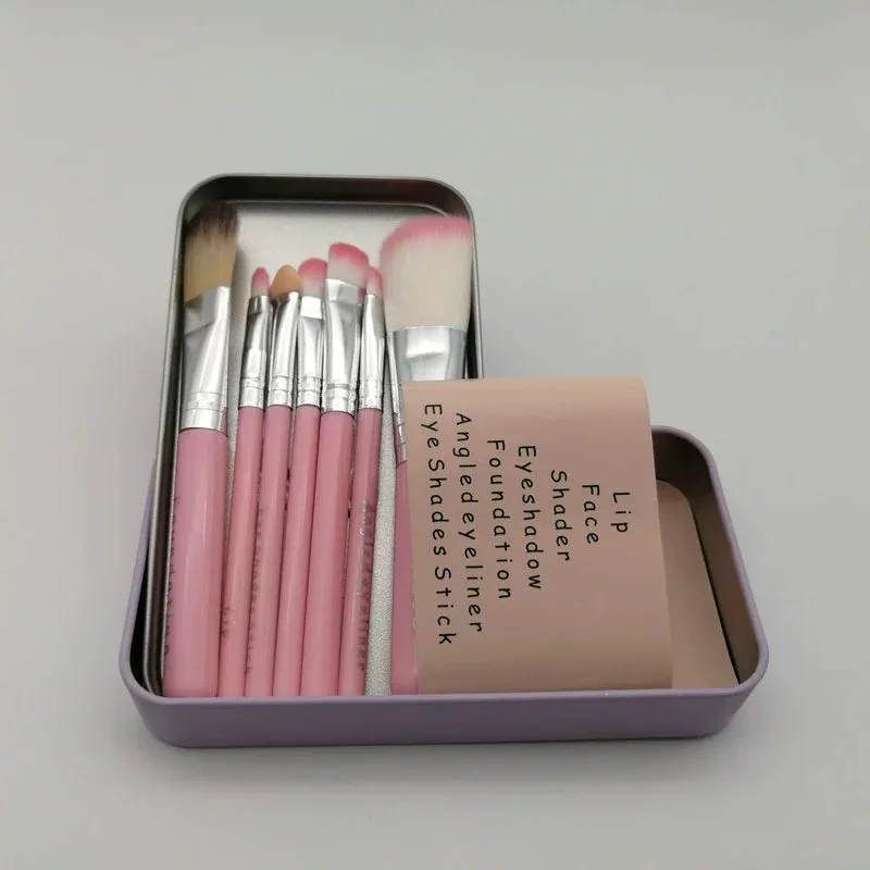 Private Label 7 pcs makeup brush Cartoon iron box Artificial fiber 7pcs brush Makeup tools Single blush brushes