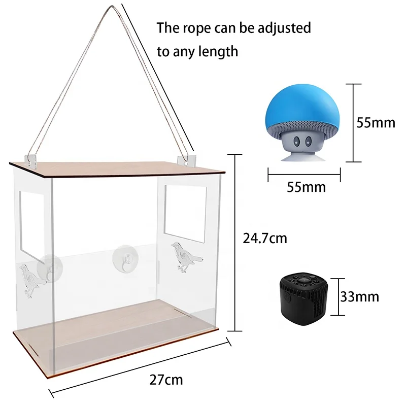 High Quality Acrylic Hanging Window Bird Feeder With Camera