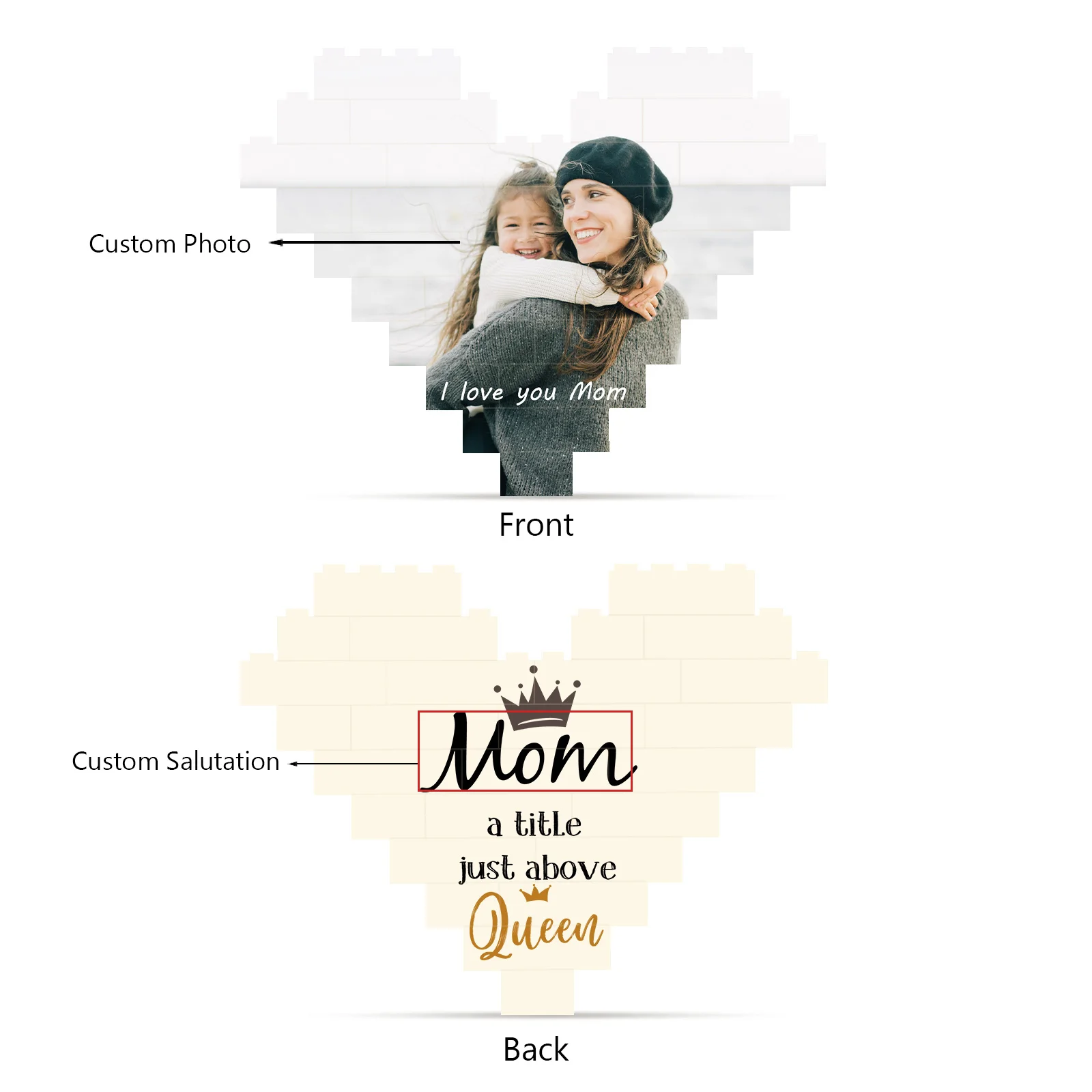 Dropshipping Plastic Toy Custom Photo Heart Shaped Building Blocks Puzzle DIY Brick Square Shape Kids Game Puzzles