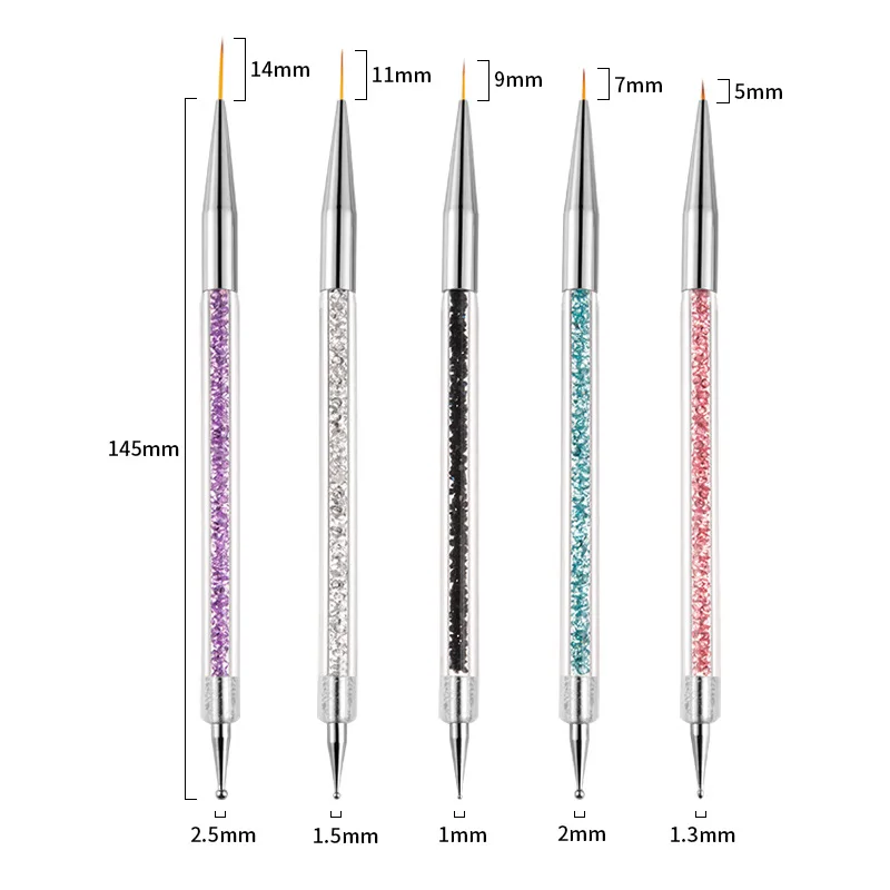 5 Pcs Nail Design Brush Acrylic Point Drill Double Head Manicure Pen Nail Polish Pen Interior Brush Tool for Home DIY and Sa