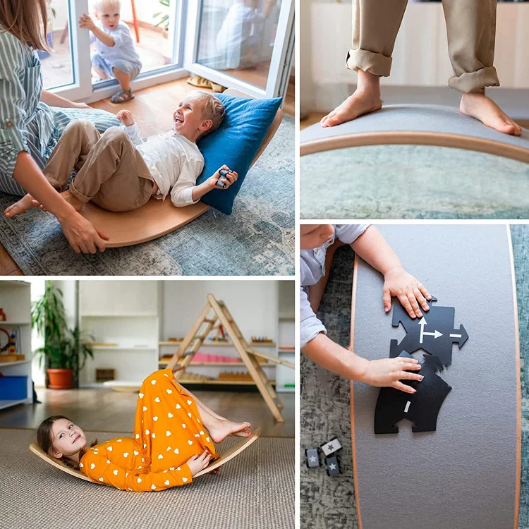 Yoga curvy unlimited high quality natural wooden durable rainbow balance board