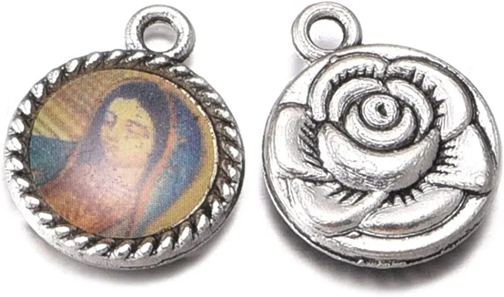 100pcs Mix Picture Round Enamel Our Lady Miraculous Medal Floral Rosary Centerpiece Jesus Virgin Mary Catholic Alloy 16mmx13mm