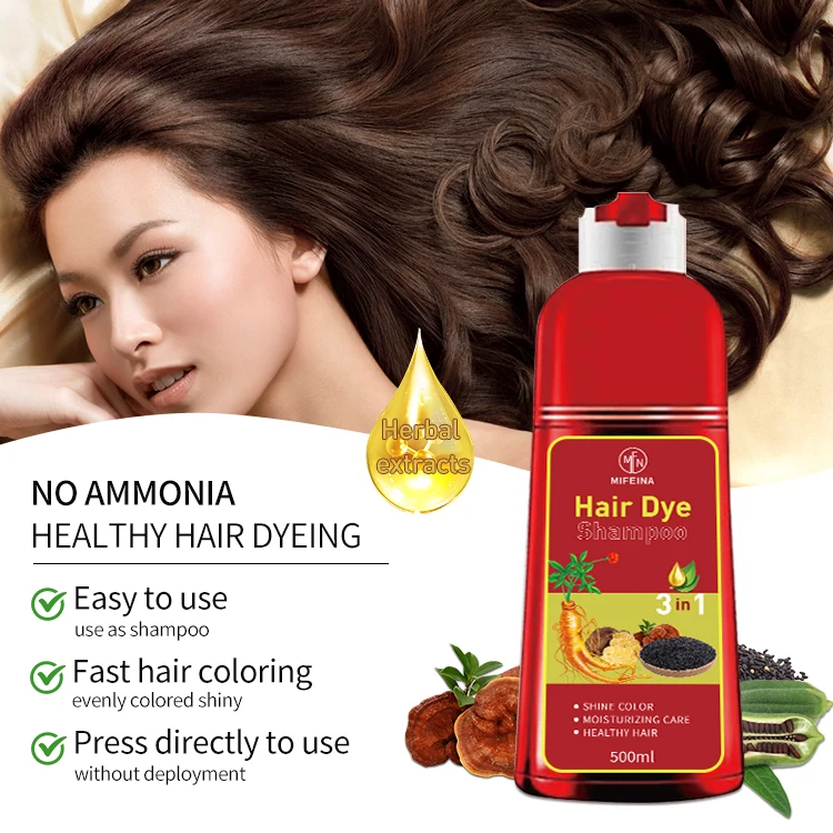 factory MOQ low Best-selling herbal care ammonia-free 500ml hair dye lasting dark brown dyeing easy to operate color shampoo