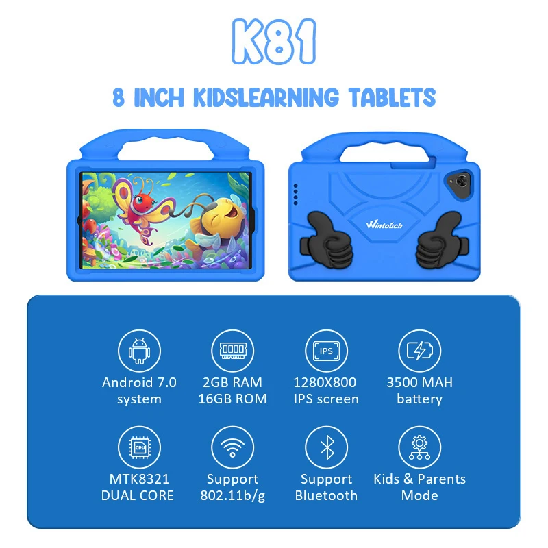 Wintouch K81 Rugged Calling 3G/4G Phone Call Tablet PC, Kids Learning 8 Inch Android 4G Tablet