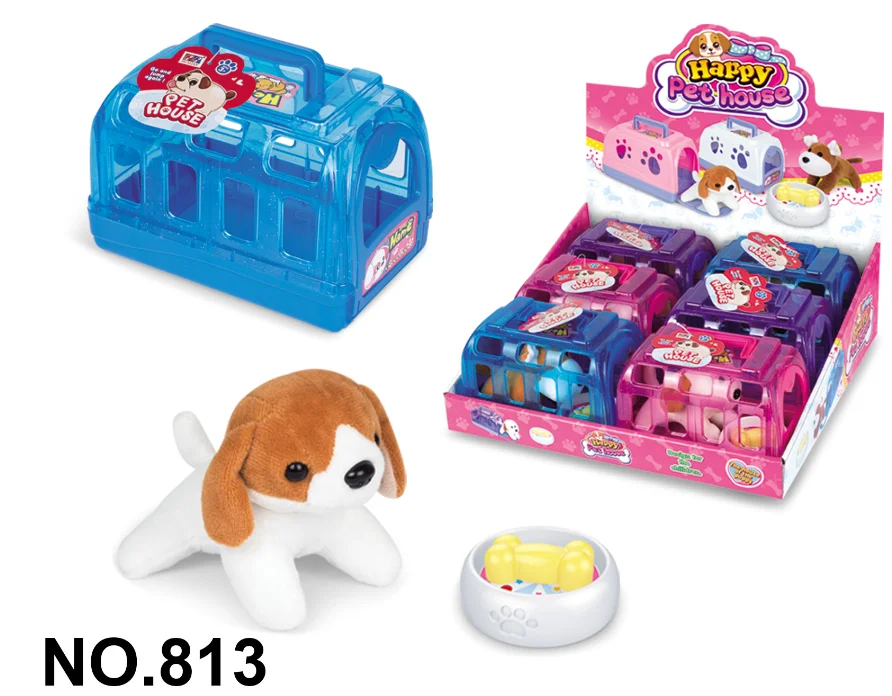 Mini size plush dog with plastic kennel Stuffed Animal - Pink Puppy Stuffed Animals Dogs for girls