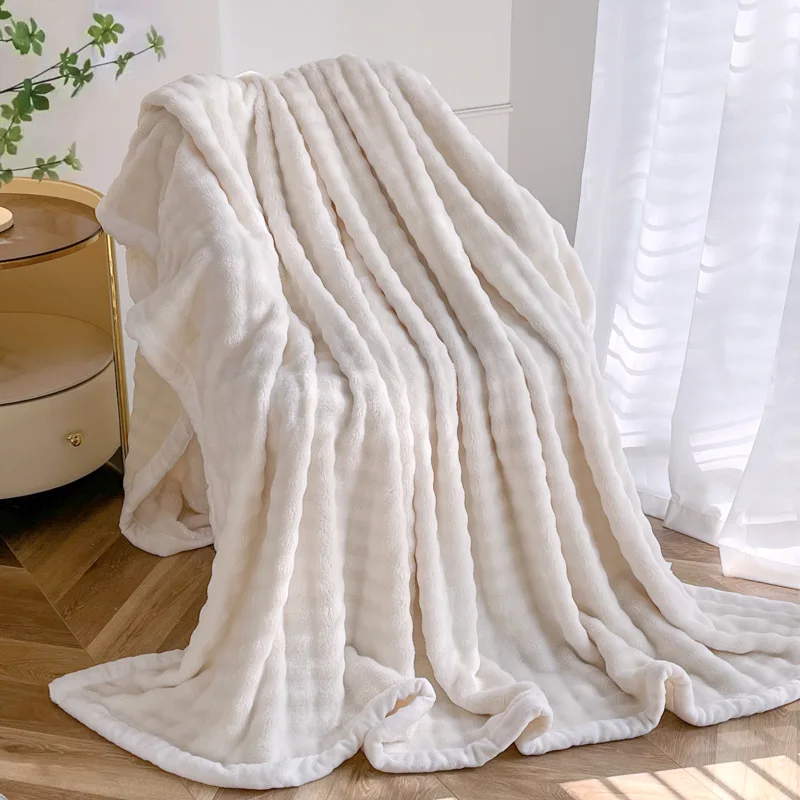 500gsm Tuscany Rabbit Fur Throw Blanket for Couch, Super Soft Fuzzy Flannel Throw for Sofa, Luxury Plush Microfiber Bed Blanket