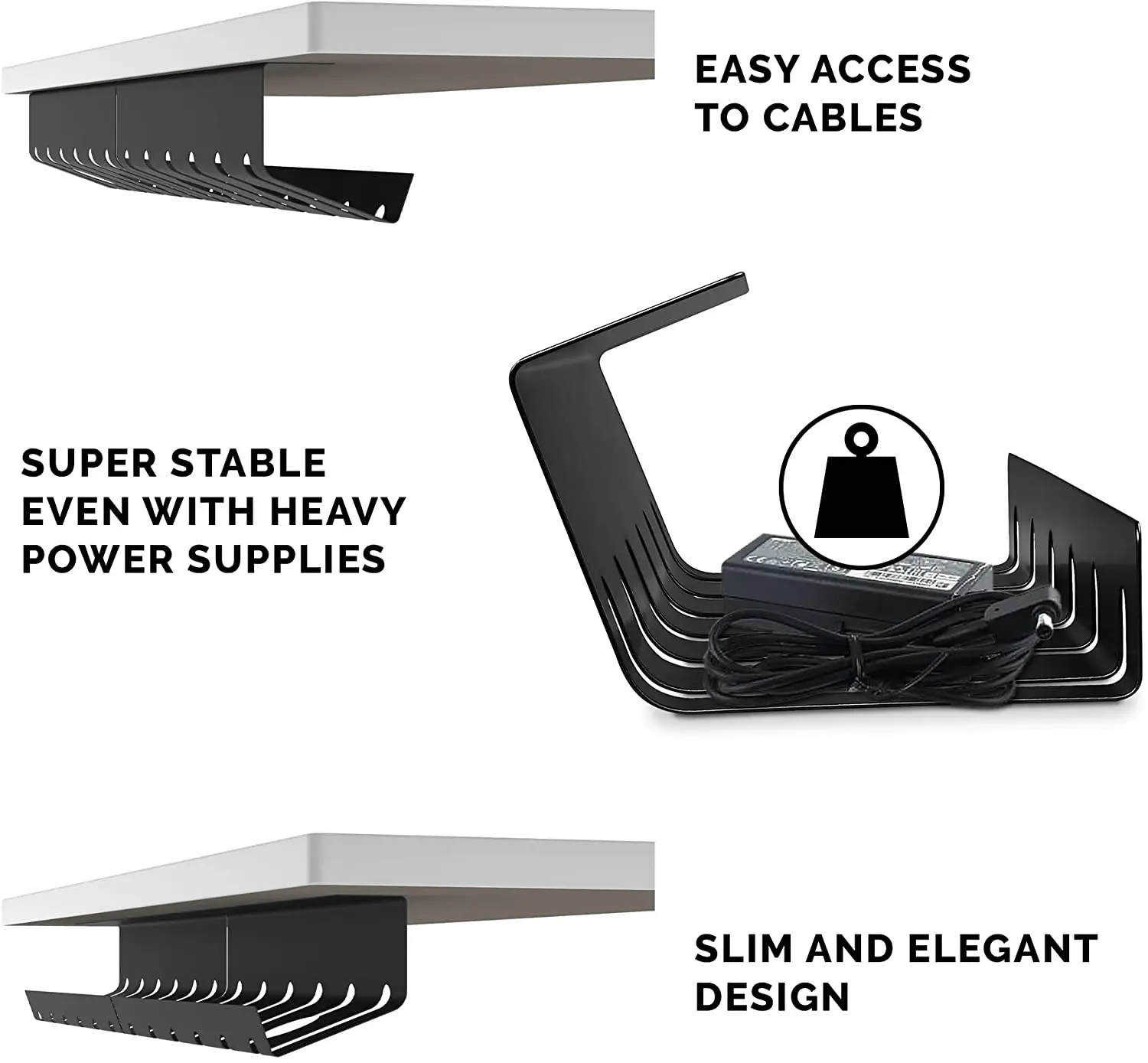 Cable management desk easy to install under desk i-piece set 2 pieces
