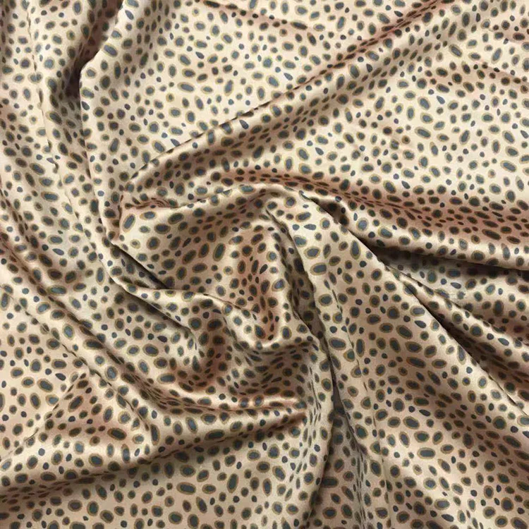 19 мм 100% Шелковая атласная сатиновая ткань с леопардовым принтом