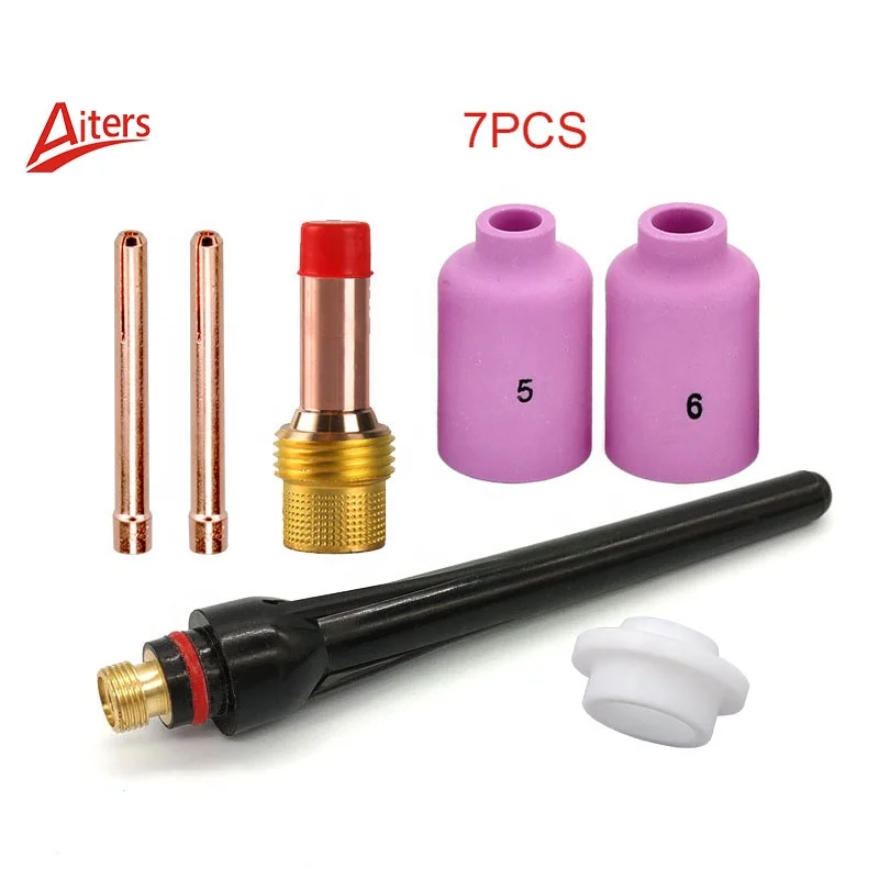 TIG Sample Kit for 7PCS Welding Torch Accessories Medium Gas Lens Collet Body Set Collet Body and Gasket Back Cap WP17/18/26