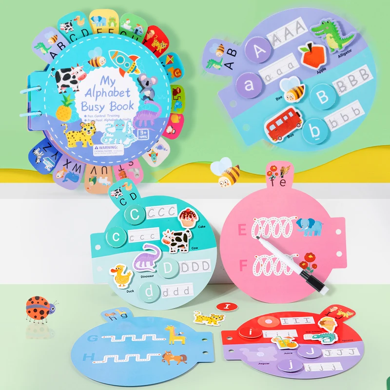 2025 New Product 26 English Alphabet Paper Puzzle Toy Montessori Drawing Word Cognition Card Letter Quiet Busy Book for Kids