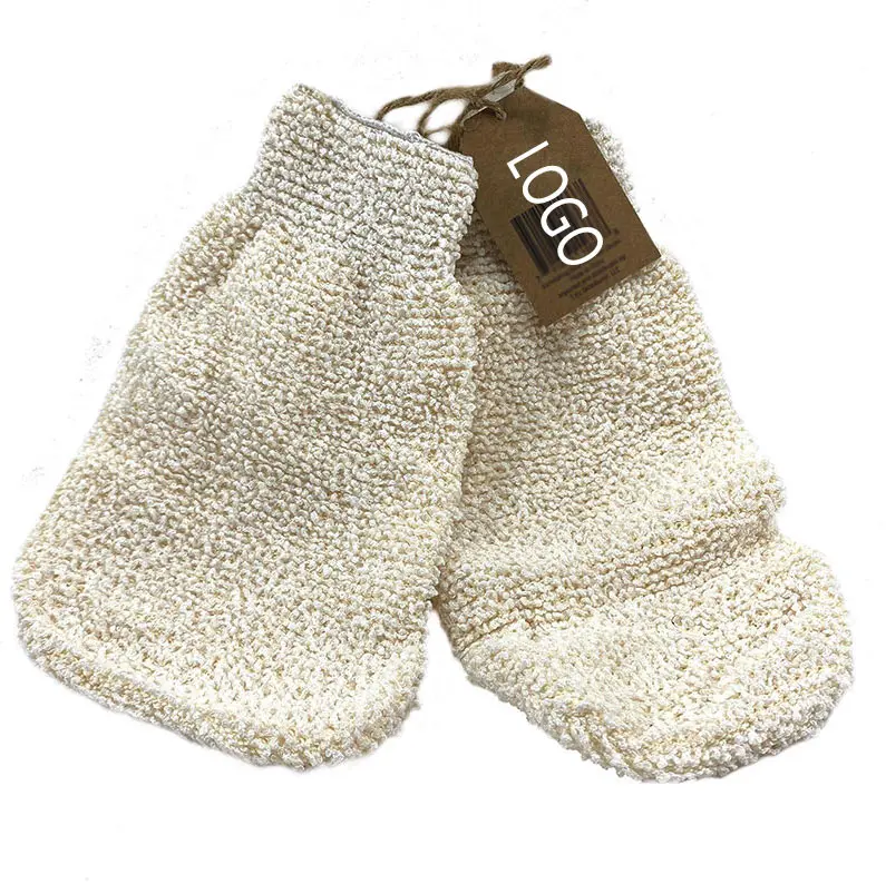 Wholesale Eco-Friendly Reusable Washing Tool Natural Hemp Cotton Bath Rubbing Towel Exfoliating Gloves Scrubber