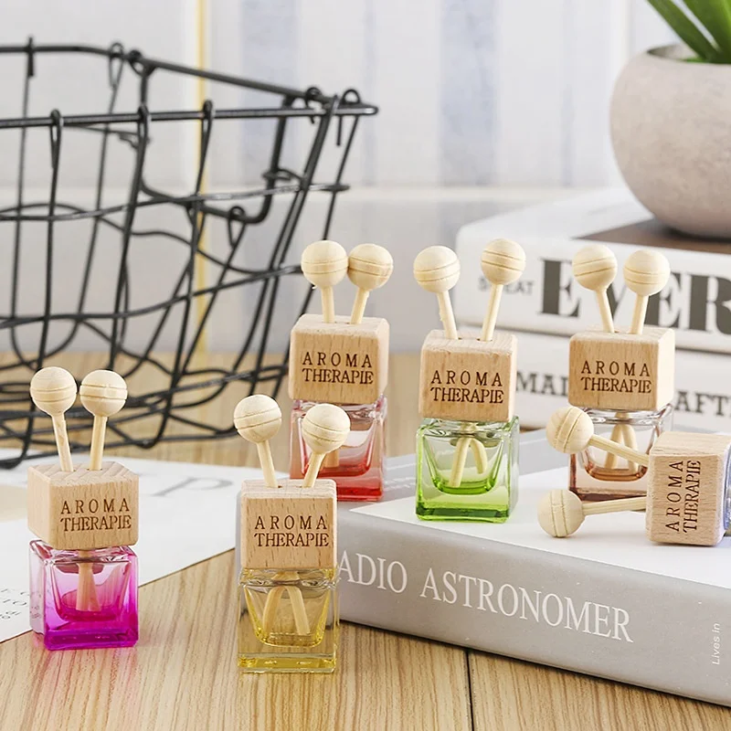 Factory Price 6ml Cosmetic Glass Bottle Car for Reed Diffuser Empty with Screw Cap Square Tinted Car Air Vent Clip AC Outlet Sea