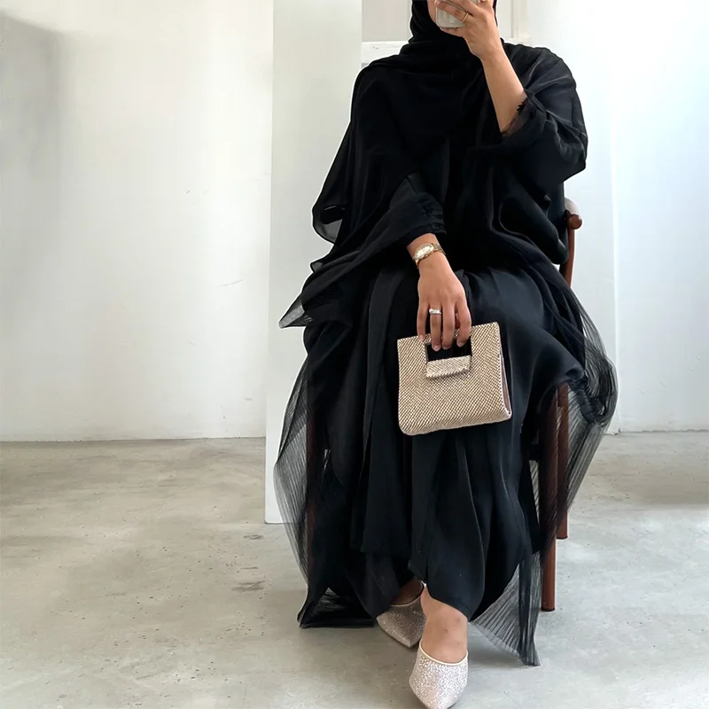 2024 Aschulman Latest Eid Custom abaya women muslim dress black abayas chiffon luxury abaya dubai
