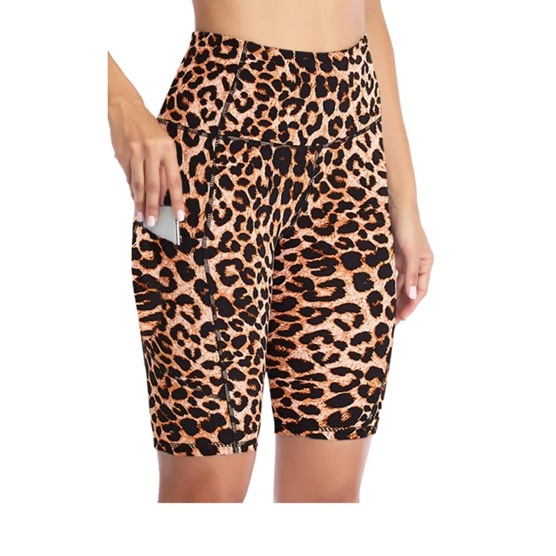 
Leopard Pattern Biker Shorts Scrunch Butt Shorts High Waist Legging With Pockets 