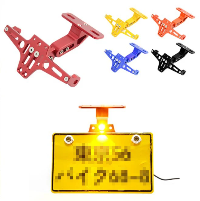 Motorcycle Aluminum monkey M3M5 license plate frame adjustable retractable LED light bracket Holder