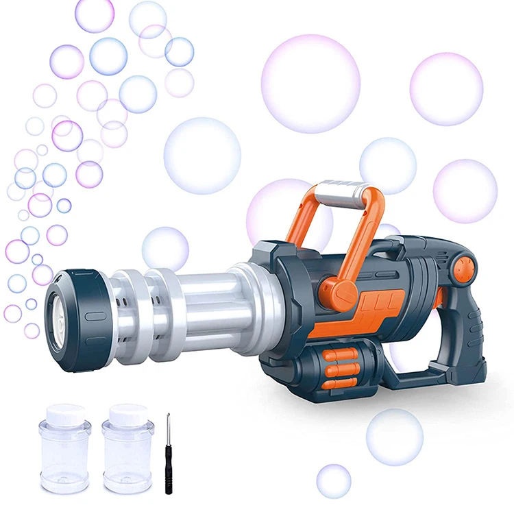 Summer outdoor water battery gatling bubble gun electric soap maker music automatic bubble machine gun toy