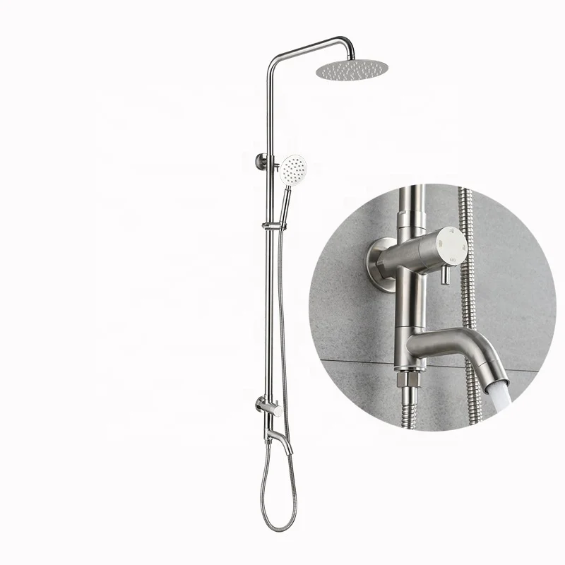 304 Stainless Steel wall mount shower sets bathroom  rainfall single cold three function faucets taps shower sets
