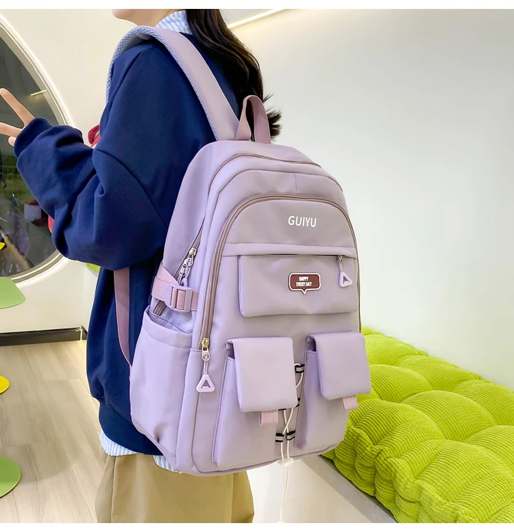 Simple Plain Color Schoolbag Set 4 Pcs Outdoor Waterproof Travel School Backpacks Mochilas Large Capacity Student Bag