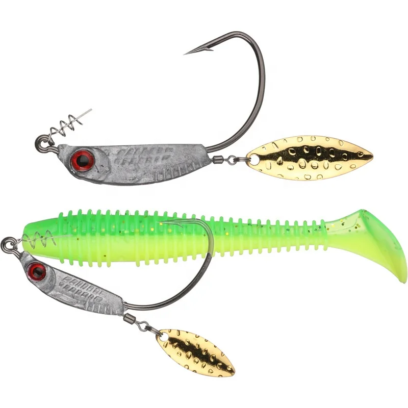 3pcs 3D Eyes Jig Head Fishing Hooks with blade Fish Like jig hooks with spinner