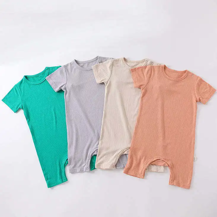 Bamboo Rayon Spandex Baby Footed Toddler Pajamas Romper Buckle Play Sleeper Infant Baby Clothes Ribbed Jumpsuit Romper Unisex