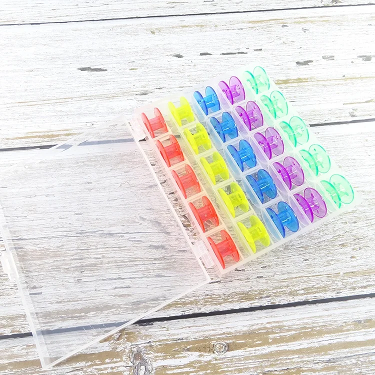 Clear Empty Plastic Spool Bobbin With Case For Home Sewing Accessories 25 Pcs