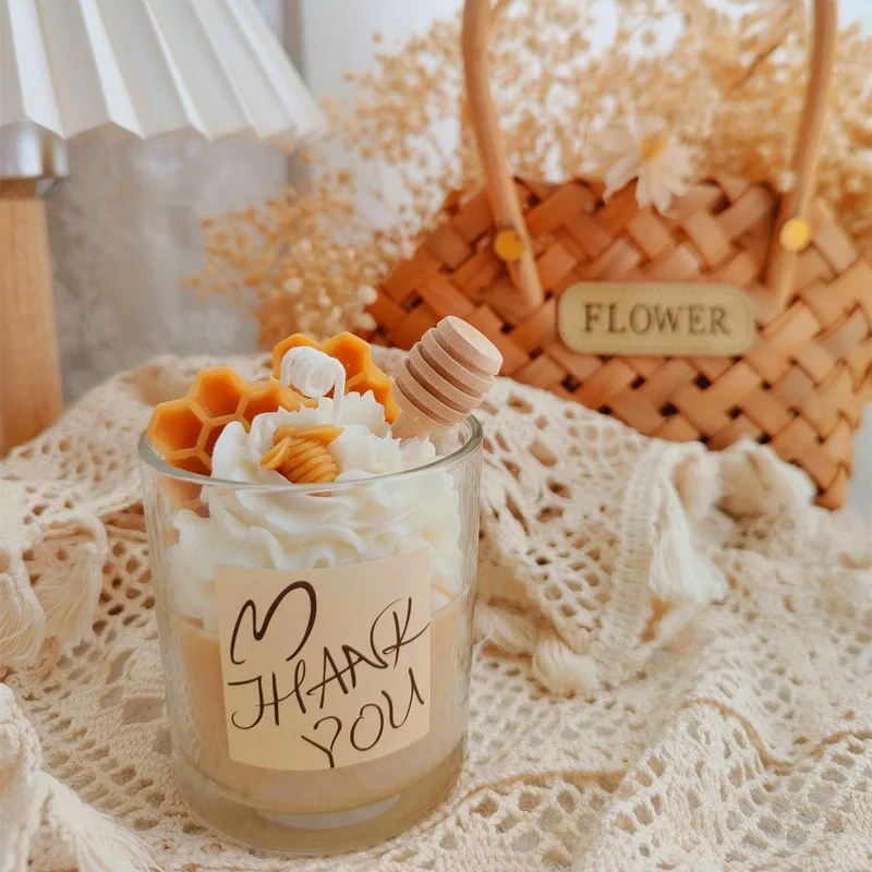 Handmade DIY Soy Wax Simulated Ice Cream Chocolate Glass Aromatherapy Candle Cute Strawberry Fruit Food Dessert Scented Candles
