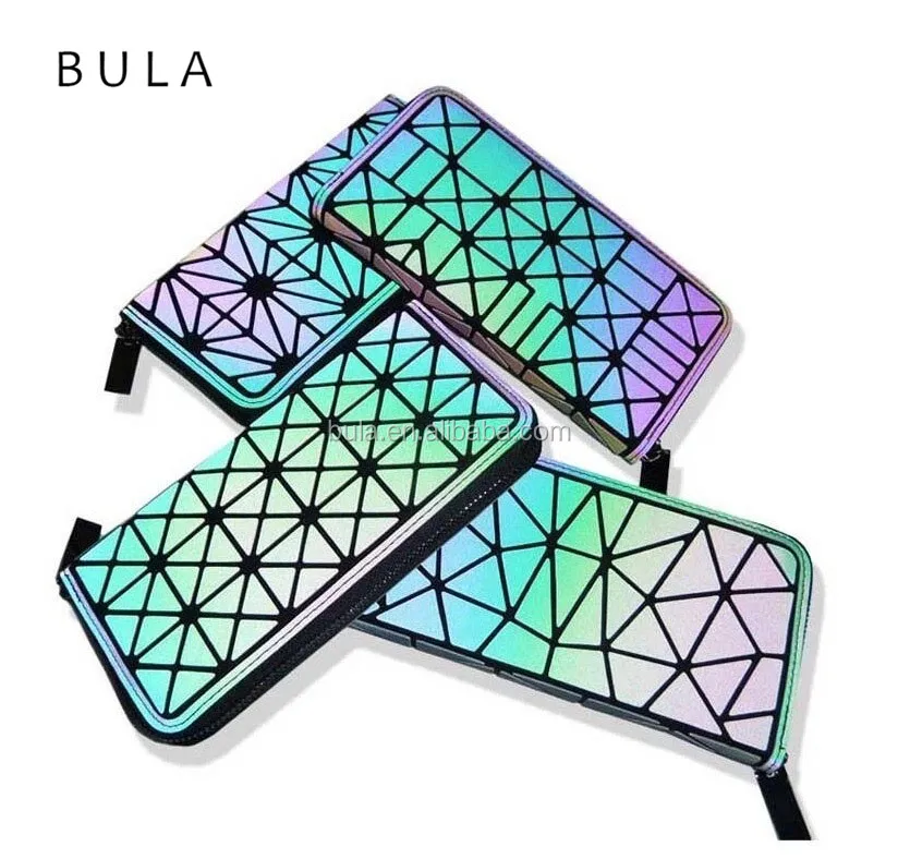 Factory Low MOQ Latest Fashion  Larger Phone Bag Unisex Coin Card Purse High Quality Luminous  Geometric Wallet for Women