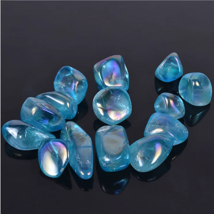 Wholesale Rainbow Titanium Blue Aqua Angel Aura Quartz Tumbled Crystal Gravel Stones