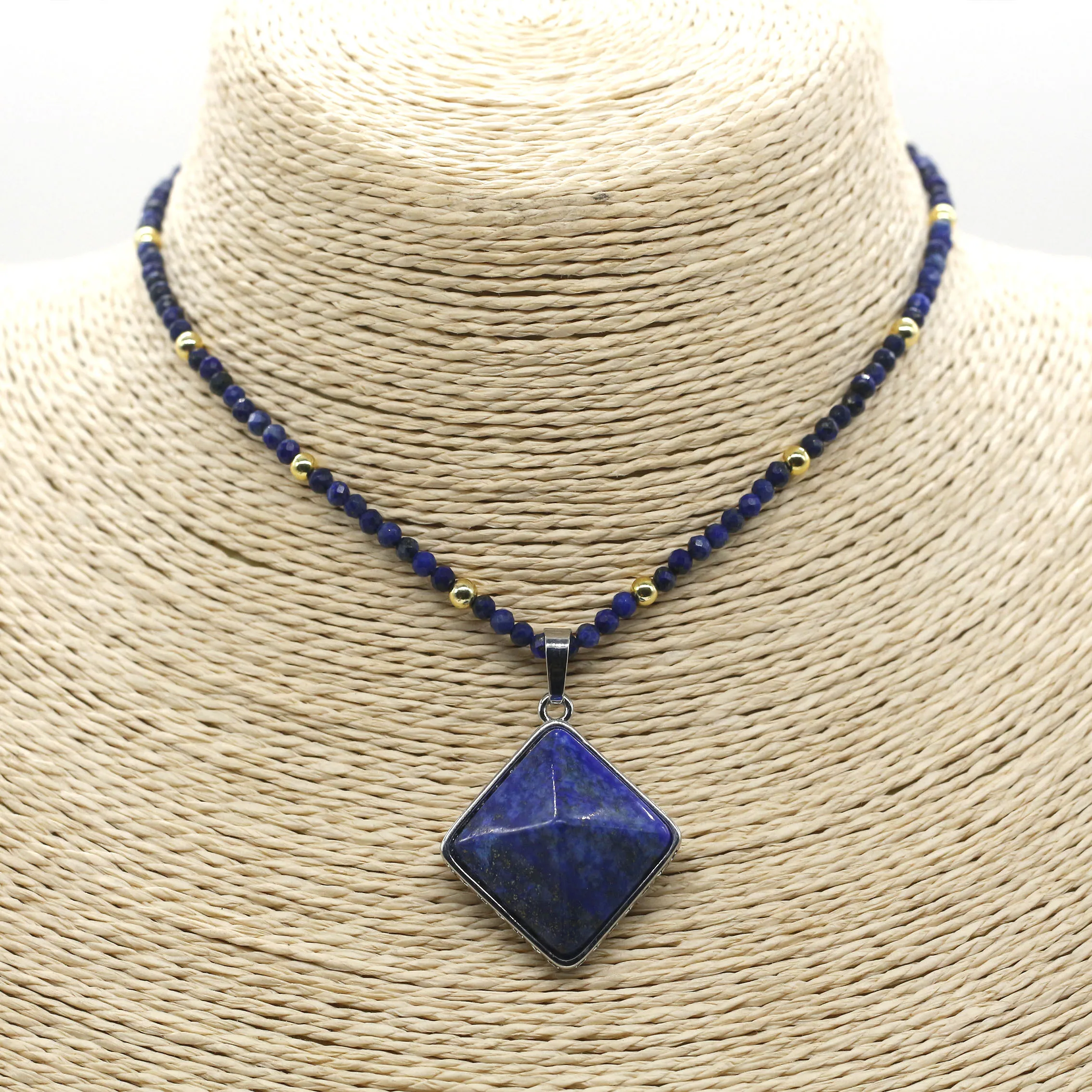 Wholesale Natural lapis lazuli malachite tiger eye stone beads Pyramid shape pendant charm for jewelry making