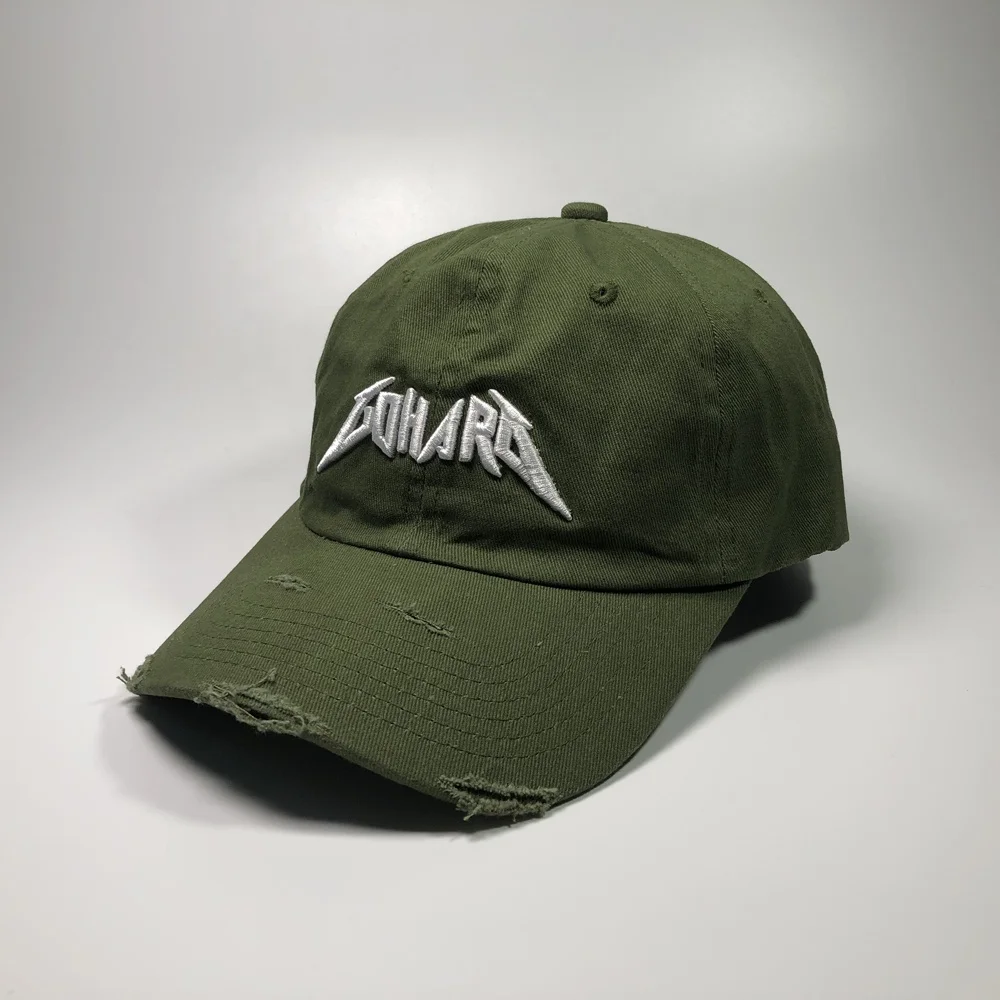  OEM cotton unstructured army green baseball cap with 3D embroidered logo custom distressed dad hat