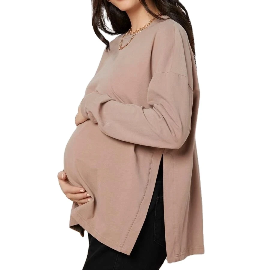 Wholesale New Fashion High Quality Maternity Drop Shoulder Slit Hem Tee maternity clothes clothing