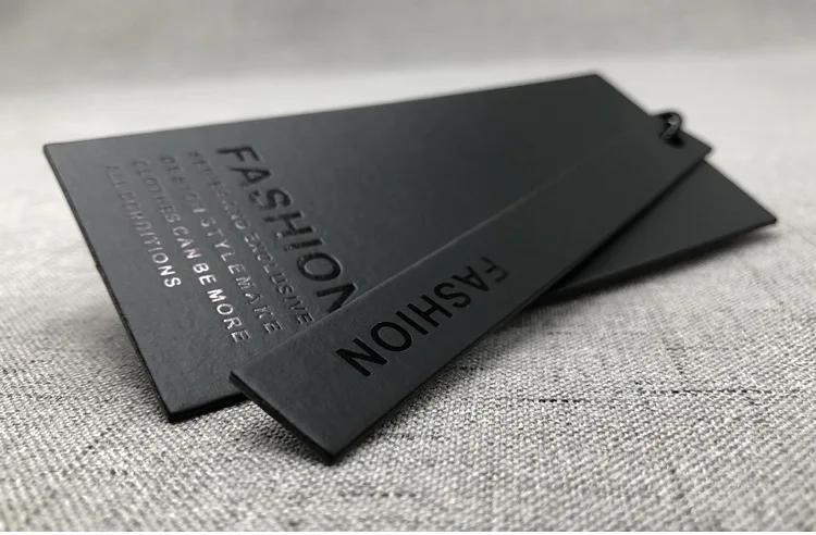 Custom swing tag luxury Garment black UV printed logo name hanging tag recycled paper cardboard hang tags for clothes