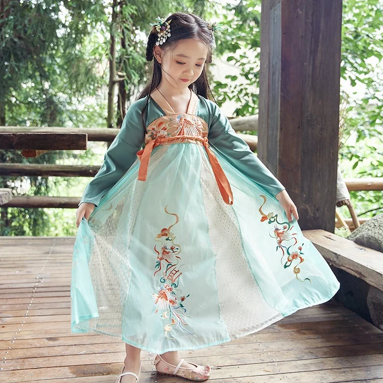 Оптовая продажа оригинального дизайна, детские костюмы для девочек От 2 до 14 лет Детский костюм с вышивкой в традиционном китайском стиле платья для девочек Hanfu платье