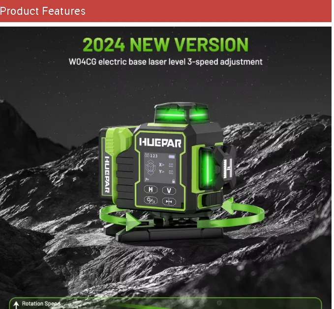 Huepar new model W04CG Self Leveling 4D Laser Level Multi Line 16 Green Beam 360 Rotating Rotary For Wall