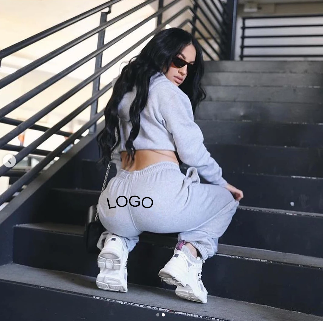 Hot Custom Print Logo Workout Cotton Sweatpants Hoodies Jogger 2 Piece Set Training Sporting Wear Women Jogging Sets Tracksuits