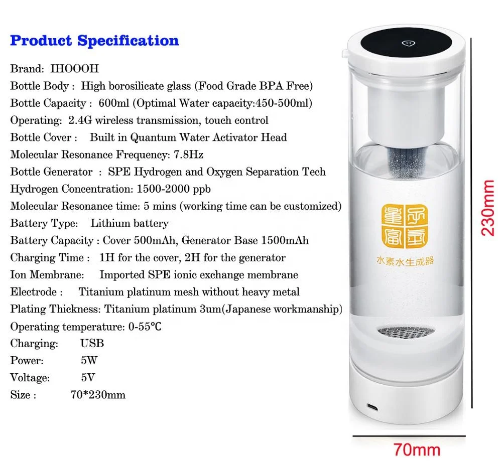 Magnetic Schumann Resonance Molecular hydrogen generator portable hydrogen water bottle Japan proton membrane SPE PEM Tech OEM