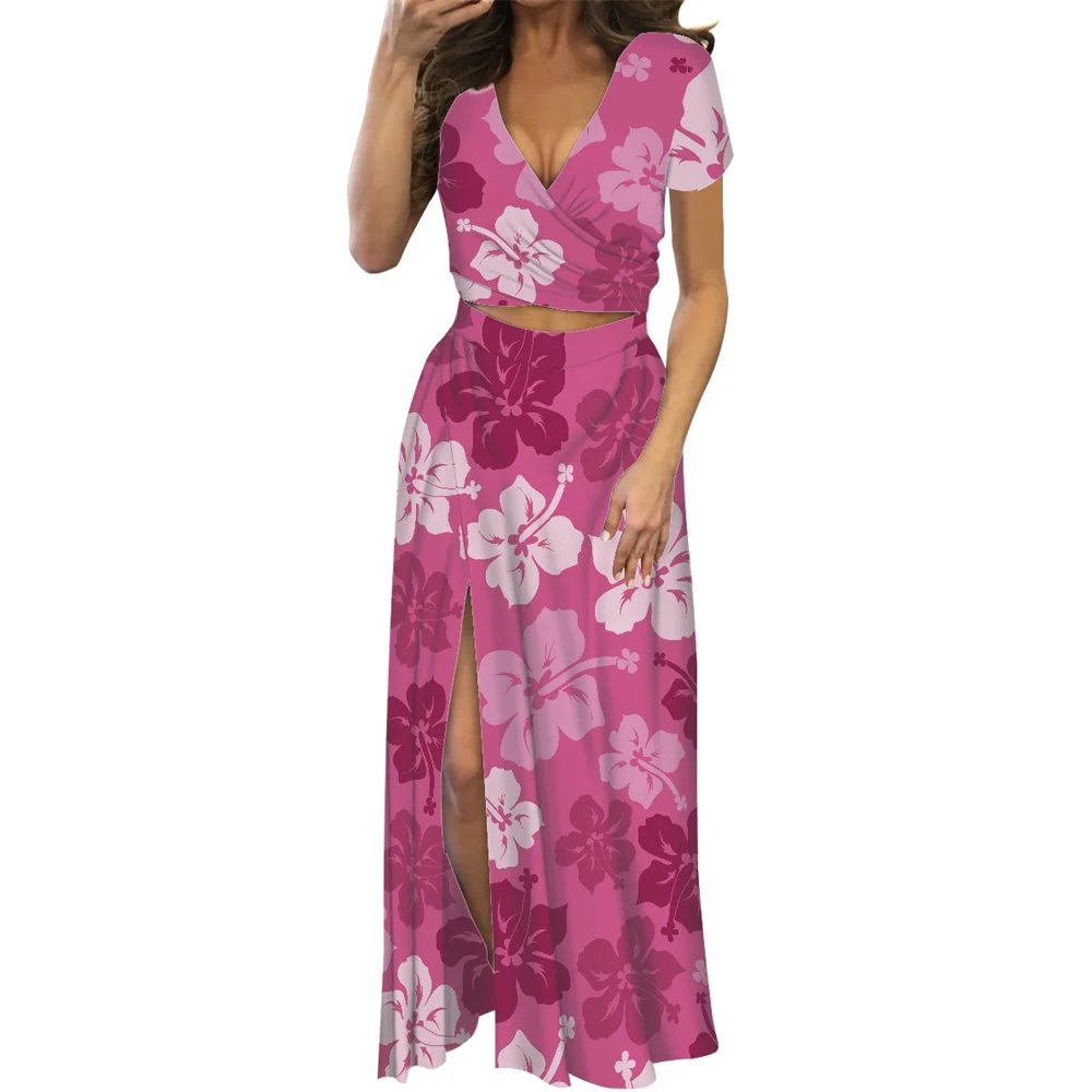 Wholesale Prices Bohemian Boho Hawaiian Monster Leaves Print Suit Dress Customize On Demand Plus Size Casual Split Side Dresses