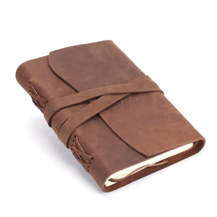 
Custom logo handmade refillable crazy horse leather cover vintage antique luxury leather journal travel school diary notebook 