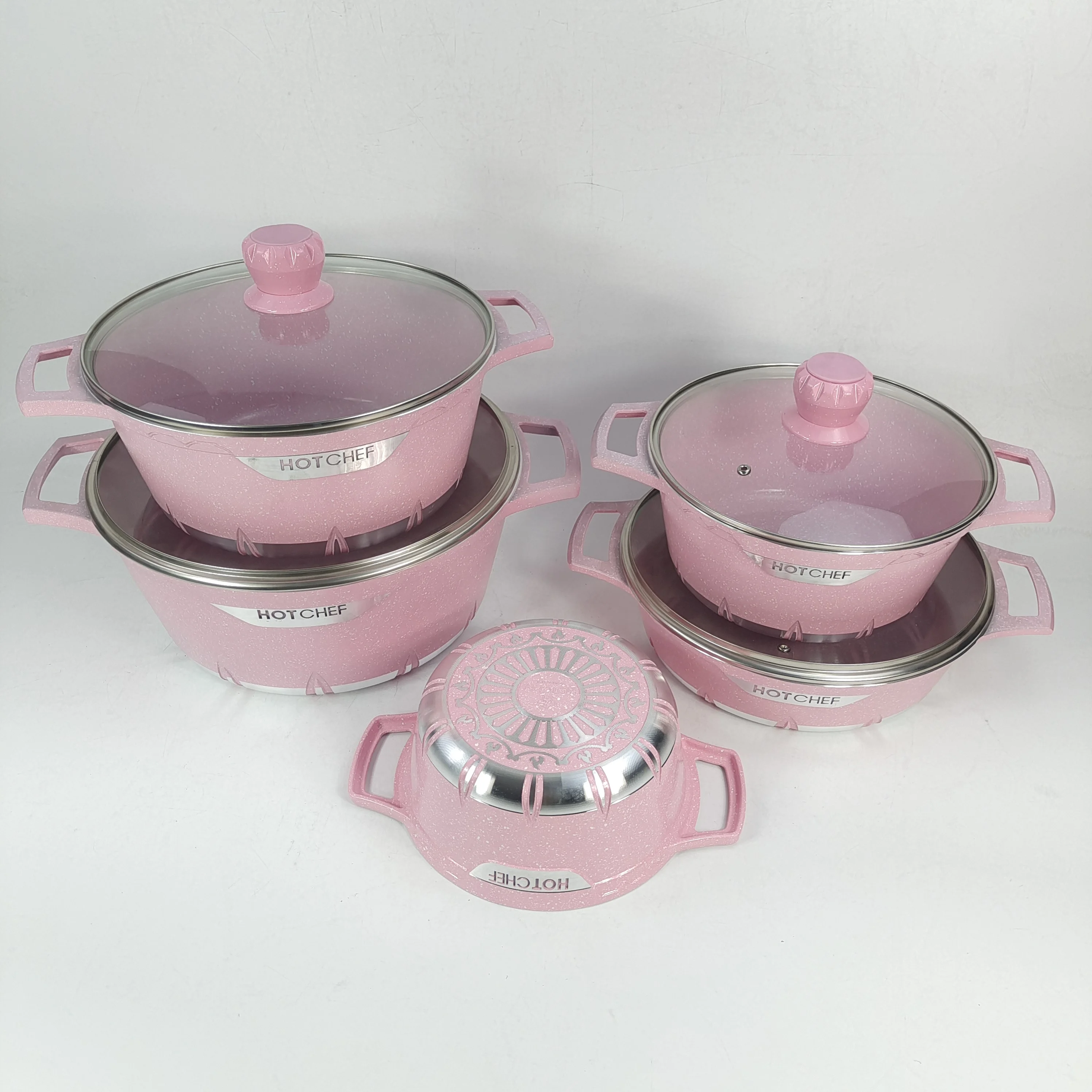 smile style Die cast aluminum Nonstick cookware sets Jogo de panelas Cooking soup pots and pans marmites casserole kitchenware