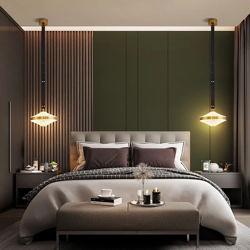 Modern Internet celebrity light luxury bar chandelier restaurant lamp all copper Nordic belt crystal glass bedroom bedside lamp