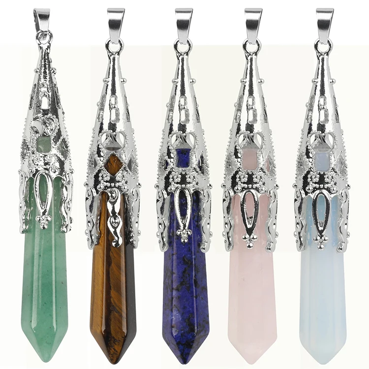 Опал розовый кварц зеленый авантюрин лазурит тигровый глаз натуральный камень и хрустальный кулон