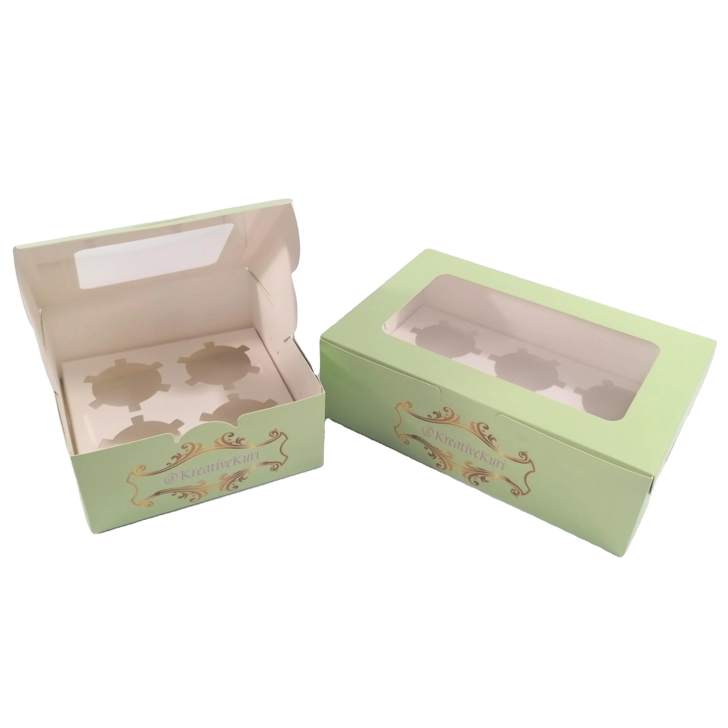 Мини-коробка для кексов белый и коричневый 350 г/м2 с прозрачным окном бумажная коробка