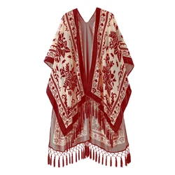 Fashion Tie Dye burnout velvet kimono women velvet cardigan with tassel