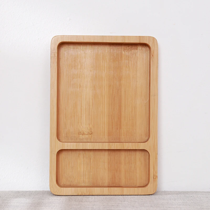 Customized High Quality Wooden Tray Restaurant Dishes Wood Dinner Food Serving Plate with 2 Compartment