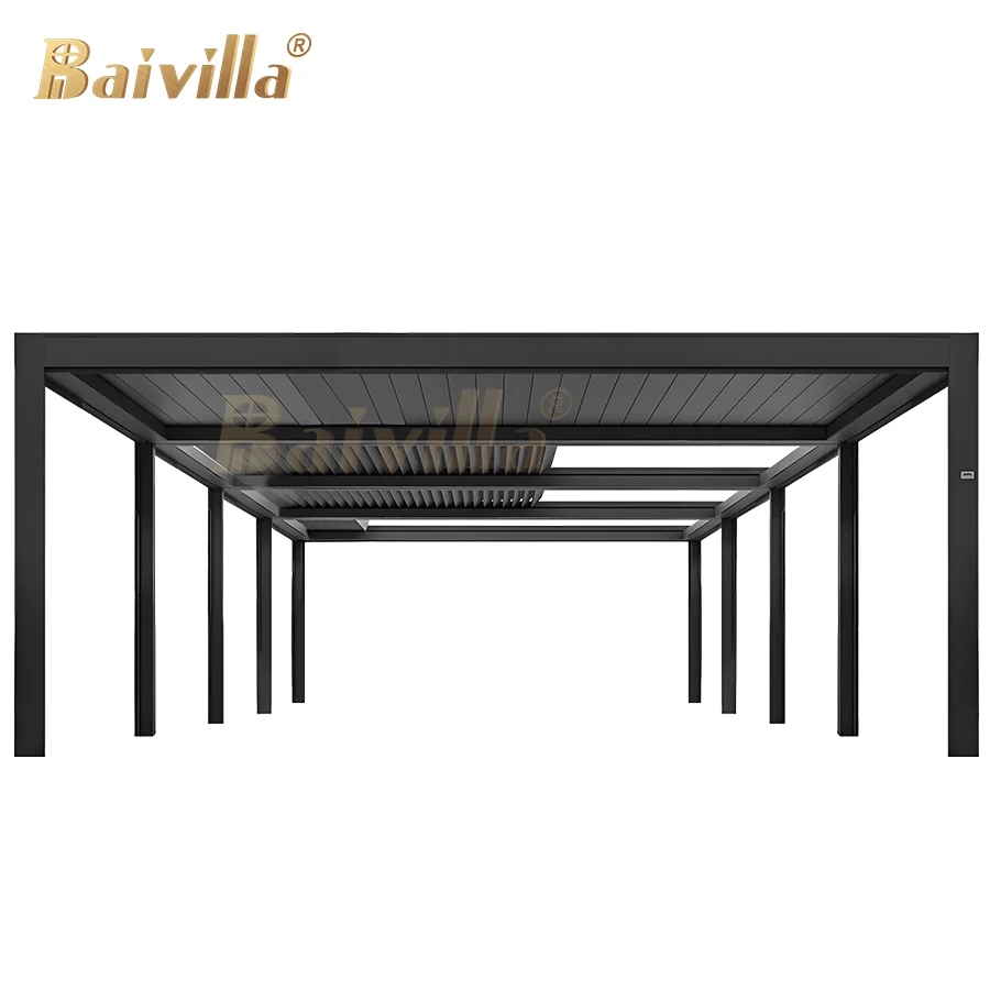 Restaurant garden outdoor aluminium  motorized stackable louvred pergola hardtop awning lamella opening retractable gazebos
