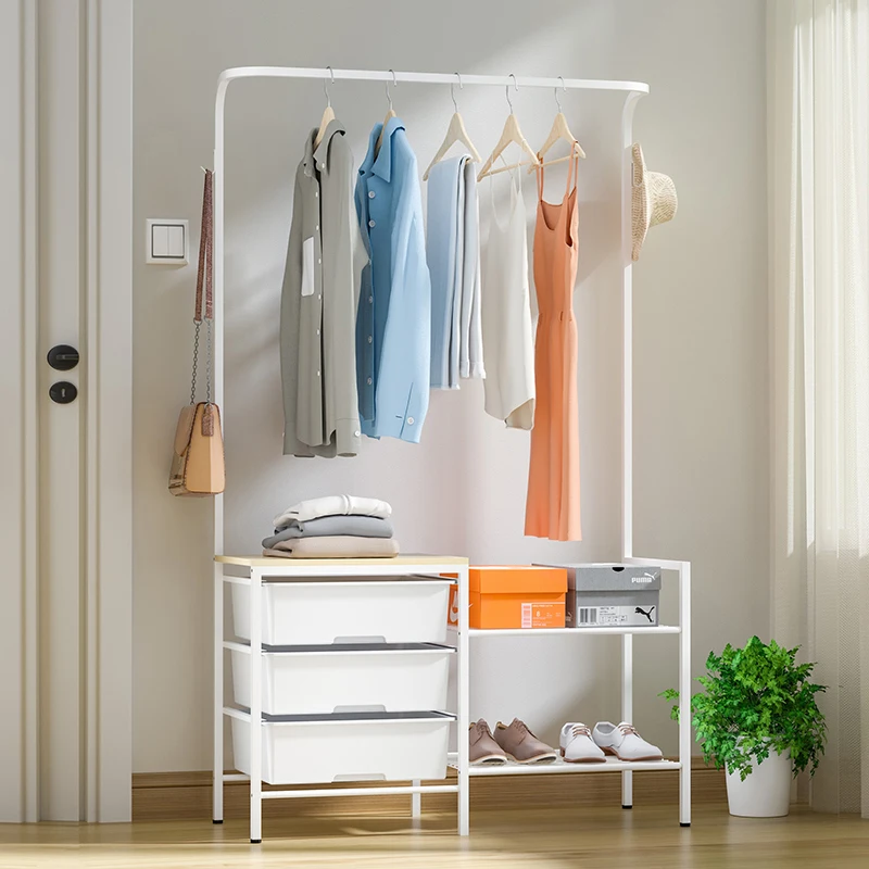 WIREKING Vertical Bedroom Metal Decorative Coat Rack Mini Clothing Handing with Hook