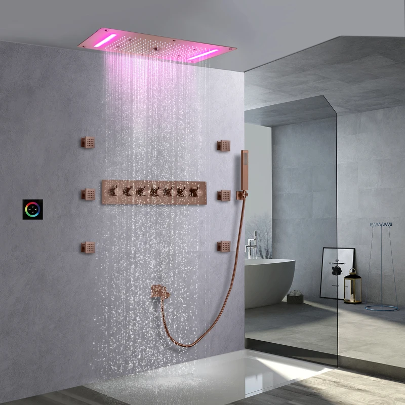 28*15 Inch LED Shower Head Waterfall Rain Fog Ceiling Recessed Bathroom Thermostatic Bath & shower Sets