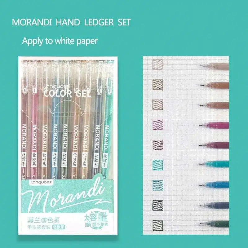 Multi Color Gel Ink Pens Marker Liner 0.5mm Ballpoint Vintage Stationery Gift Office School 9pcs Morandi Gray Pens Set