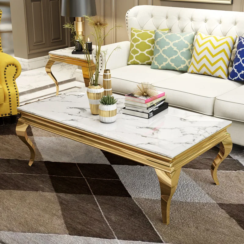 Роскошный дизайнерский домашний столик с мраморной столешницей, золотой журнальный столик из нержавеющей стали и подставка для телевизора